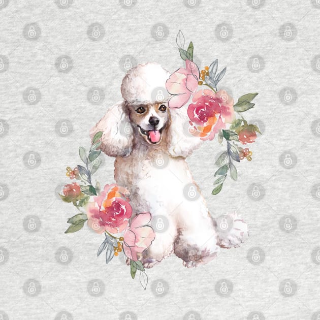 Cute Poodle Puppy Dog with Flowers Watercolor Art by AdrianaHolmesArt